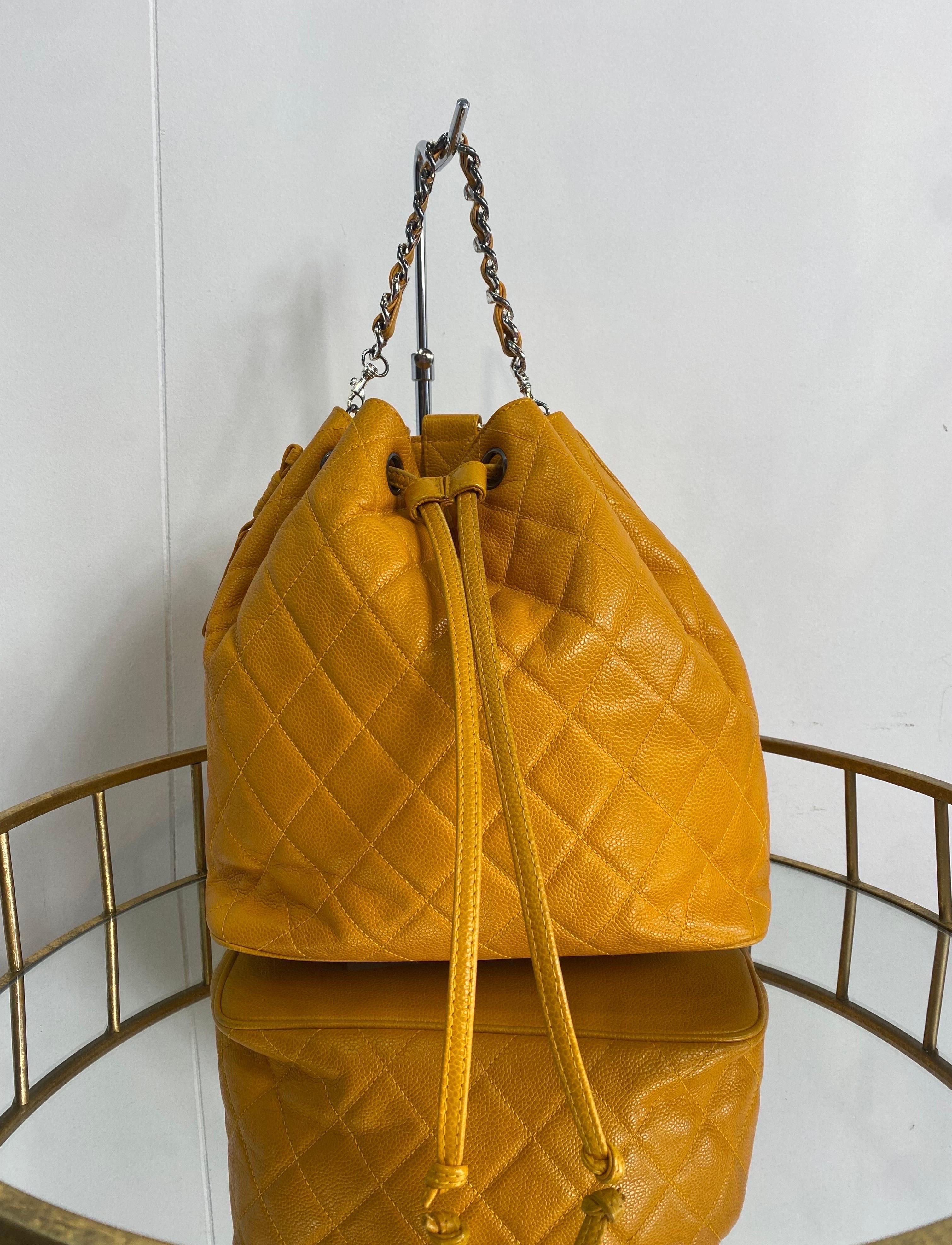 Orange Chanel vintage mustard Caviar Leather Backpack 