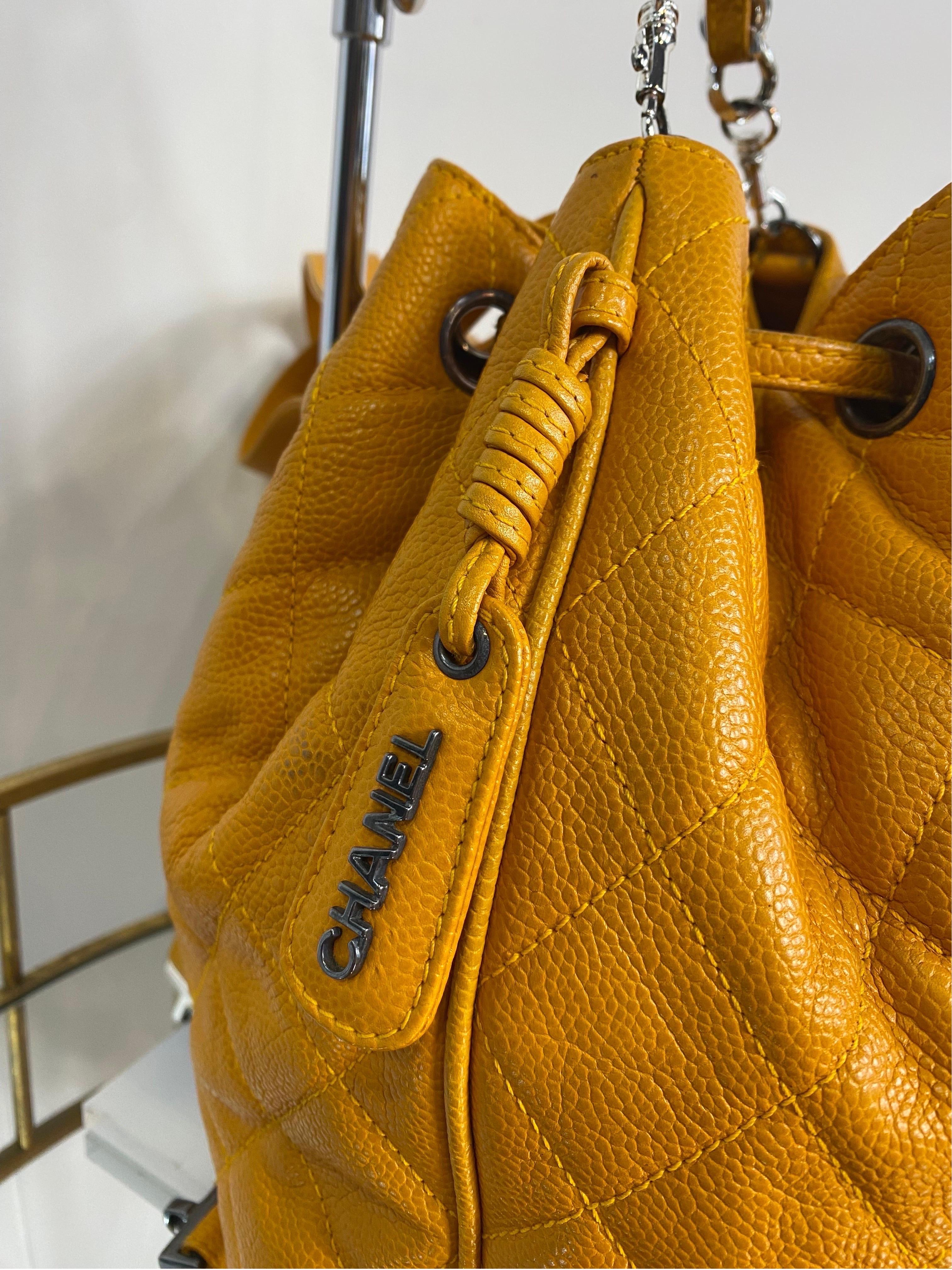 Women's or Men's Chanel vintage mustard Caviar Leather Backpack 