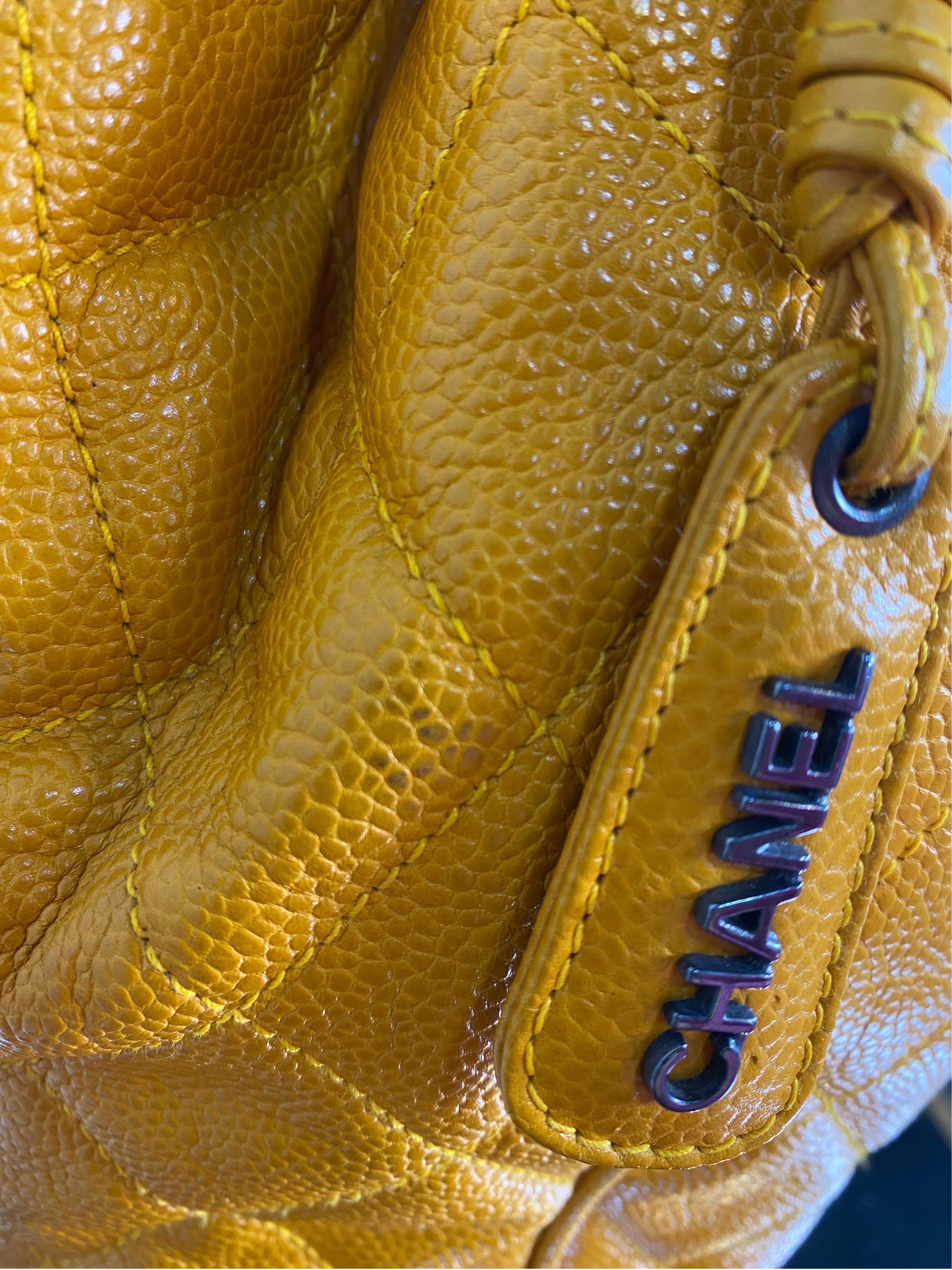 Chanel vintage mustard Caviar Leather Backpack  2