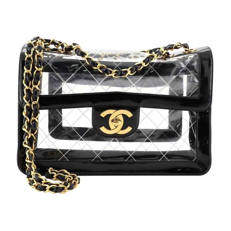 Chanel Black Quilted Transparent PVC with Leather Trim Classic Flap Bag  Chanel
