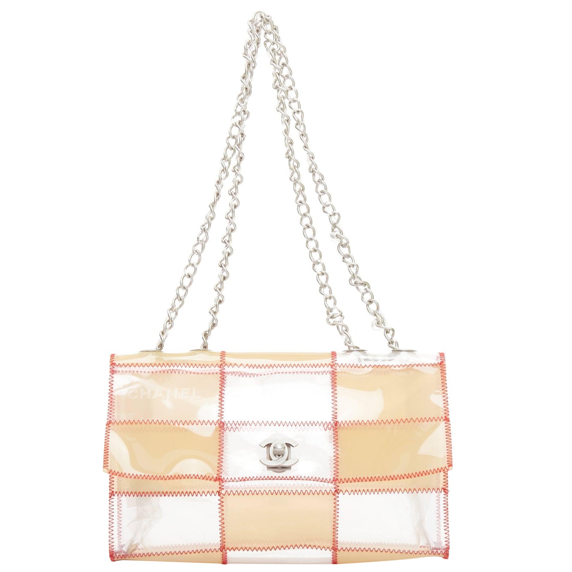 CHANEL Vintage Naked Patchwork Flap PVC rot Steppnaht CC Turnlock Flap Tasche im Angebot
