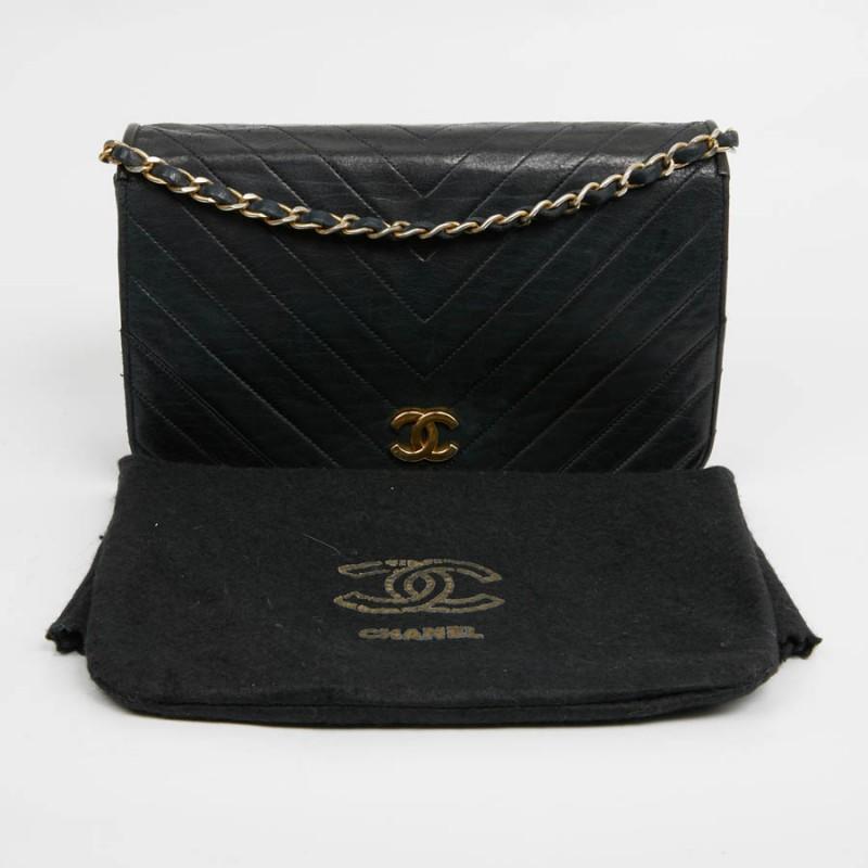 Black Chanel Vintage Navy Blue Leather Flap Bag