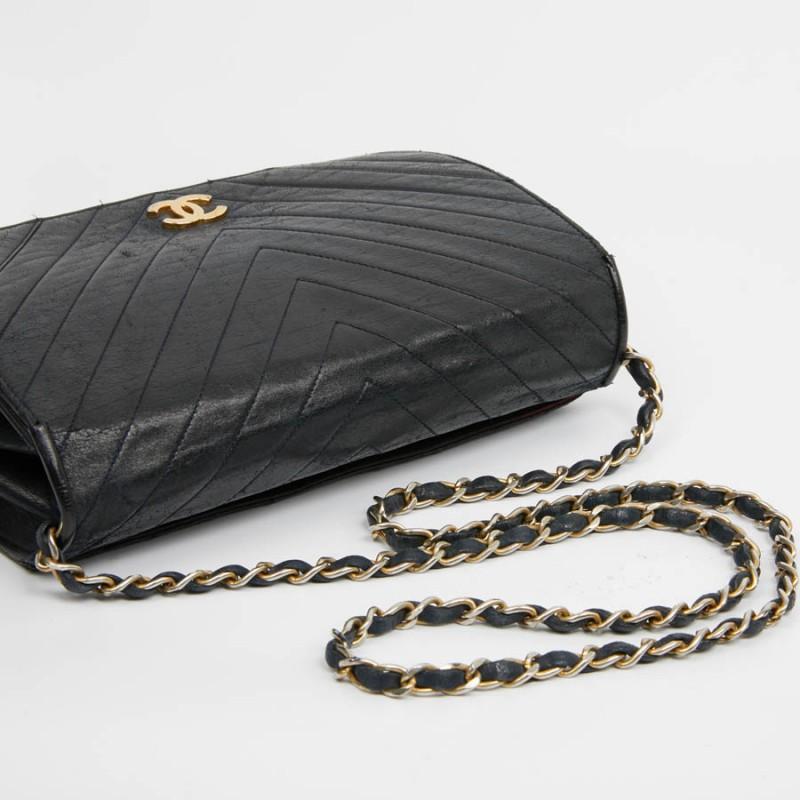 Chanel Vintage Navy Blue Leather Flap Bag 1