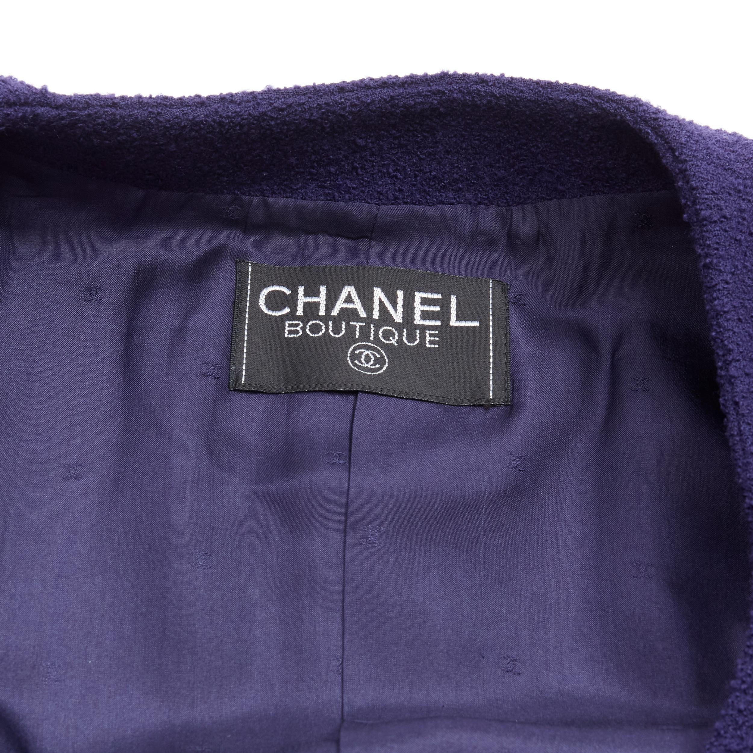 CHANEL Vintage navy blue tweed gold CC buttons 4 pocket jacket For Sale 6