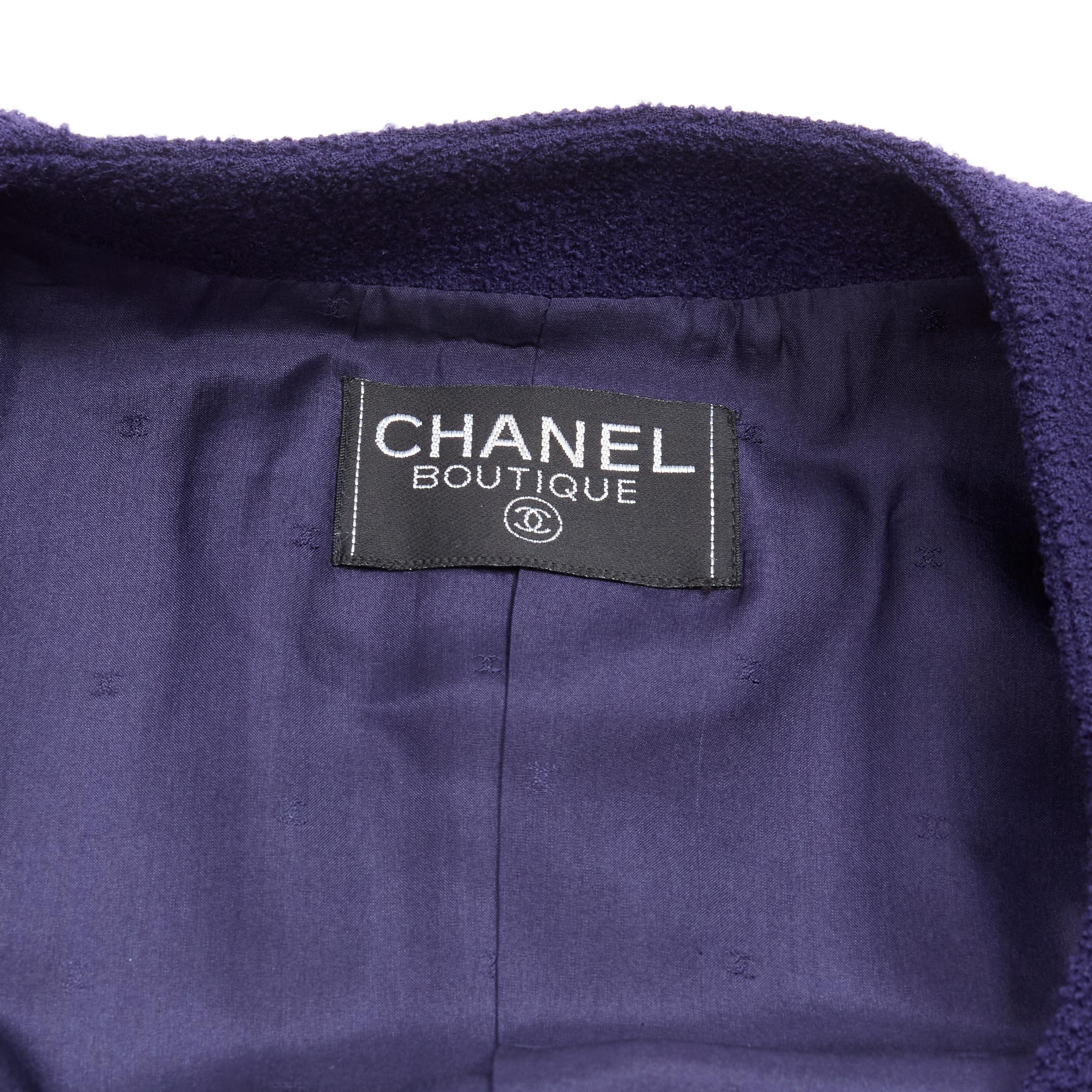 CHANEL Vintage navy blue tweed gold CC buttons 4 pocket jacket For Sale 5