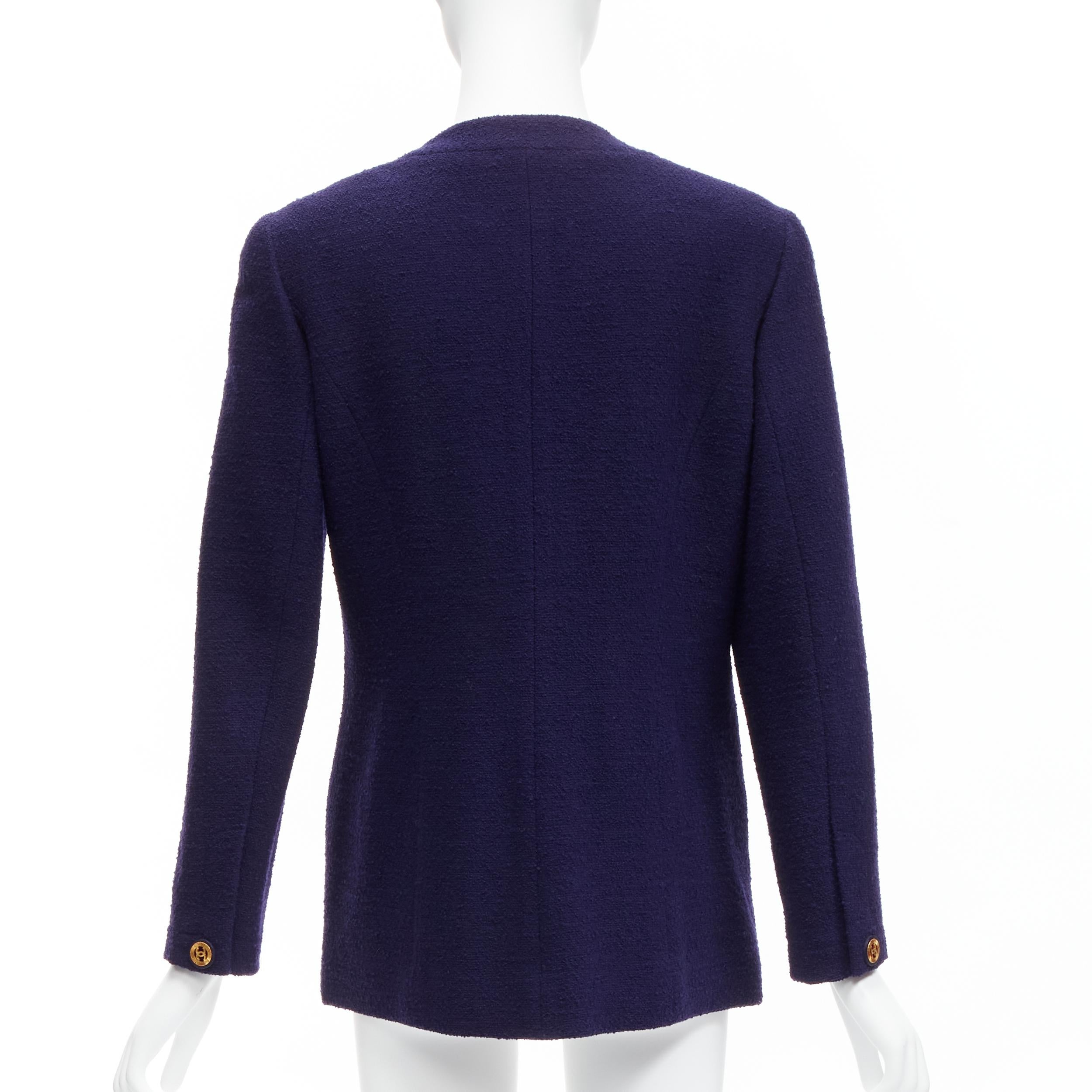 CHANEL Vintage navy blue tweed gold CC buttons 4 pocket jacket For Sale 2