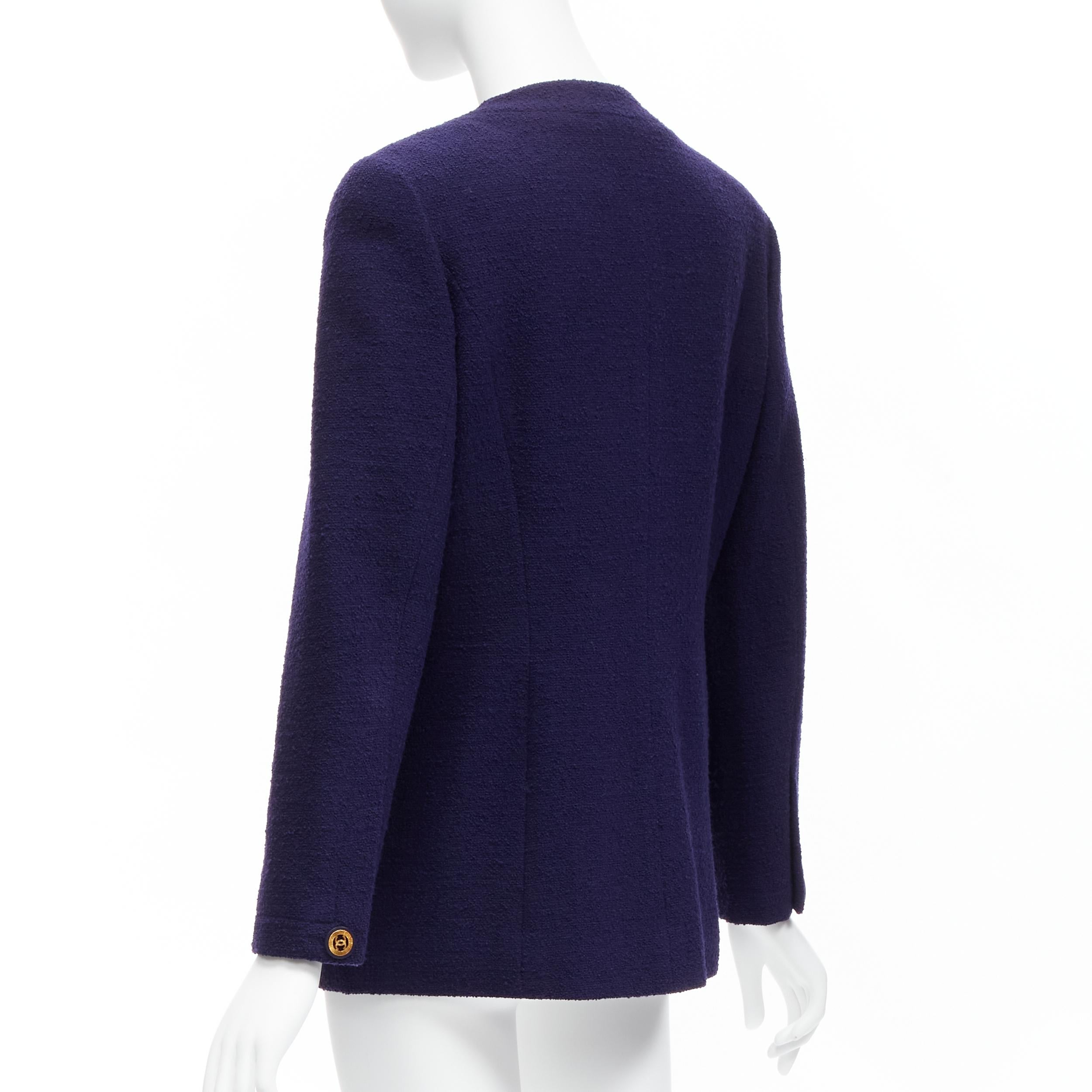 CHANEL Vintage navy blue tweed gold CC buttons 4 pocket jacket For Sale 2