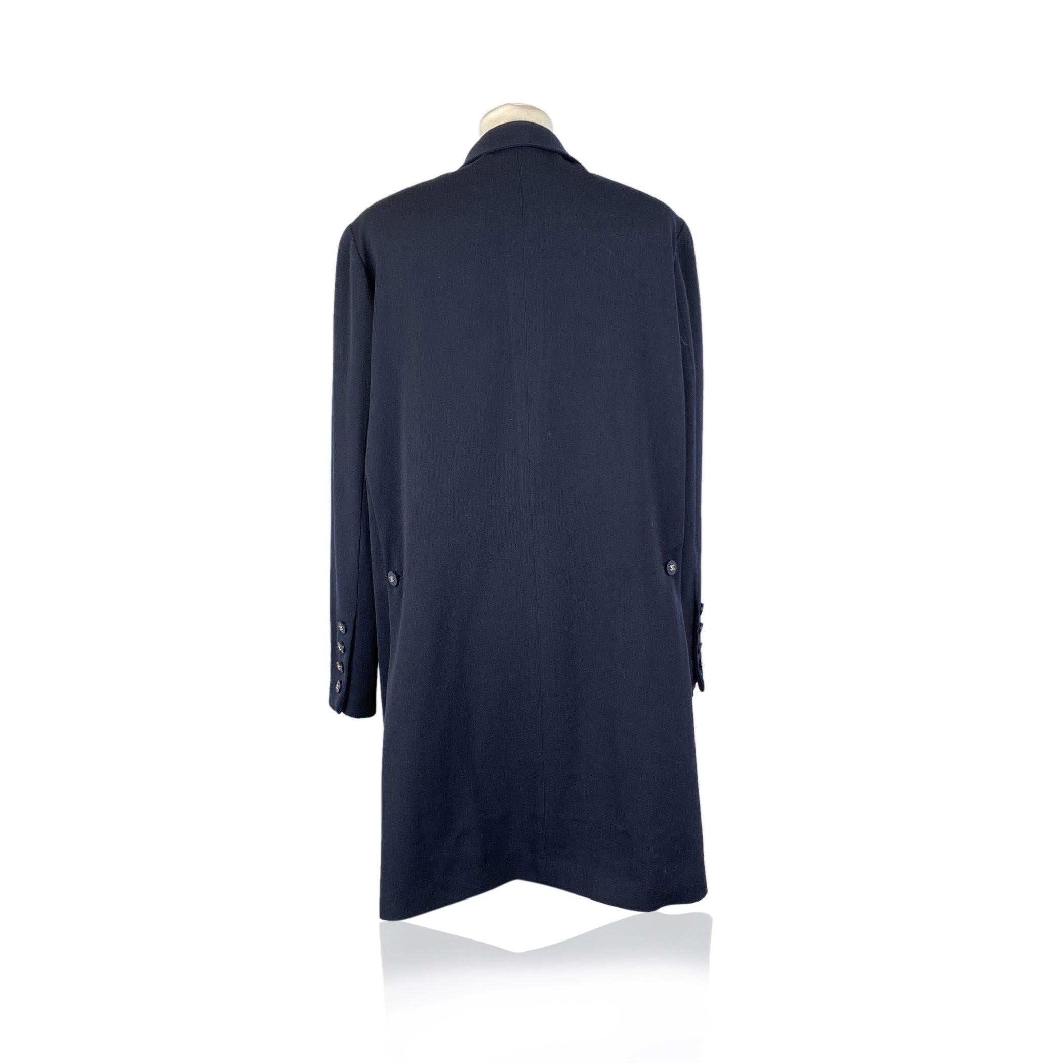 Black Chanel Vintage Navy Blue Wool Dust Coat Size 42 FR For Sale