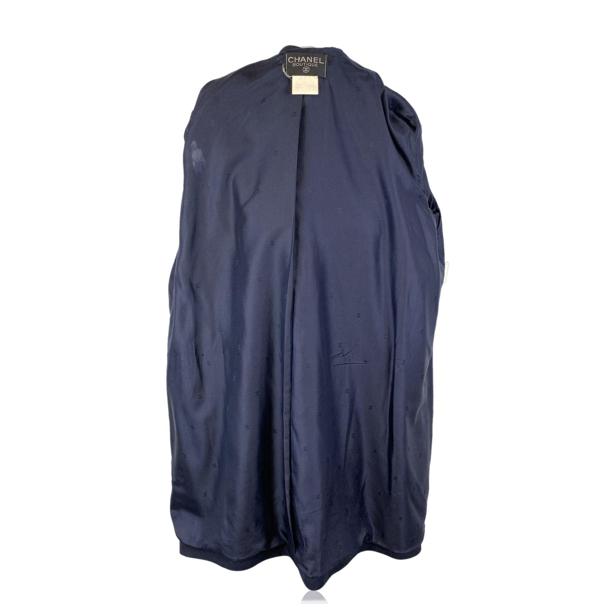 Women's Chanel Vintage Navy Blue Wool Dust Coat Size 42 FR For Sale