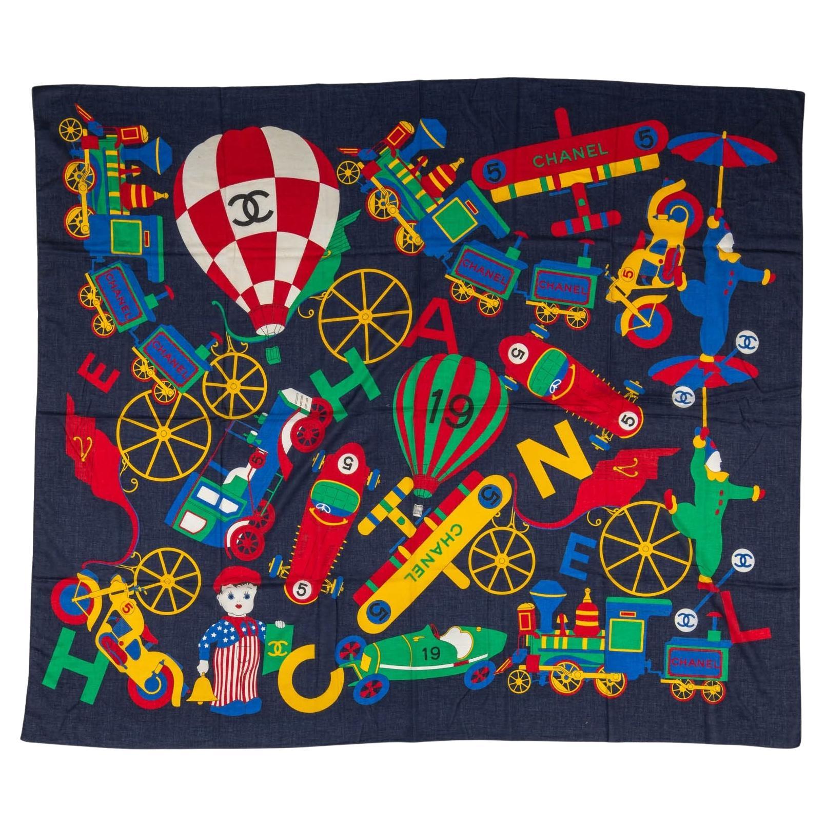 Chanel Vintage Navy Cotton Toys Sarong For Sale