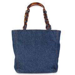 Chanel Vintage Navy Denim Tortoiseshell CC Shopper Tote