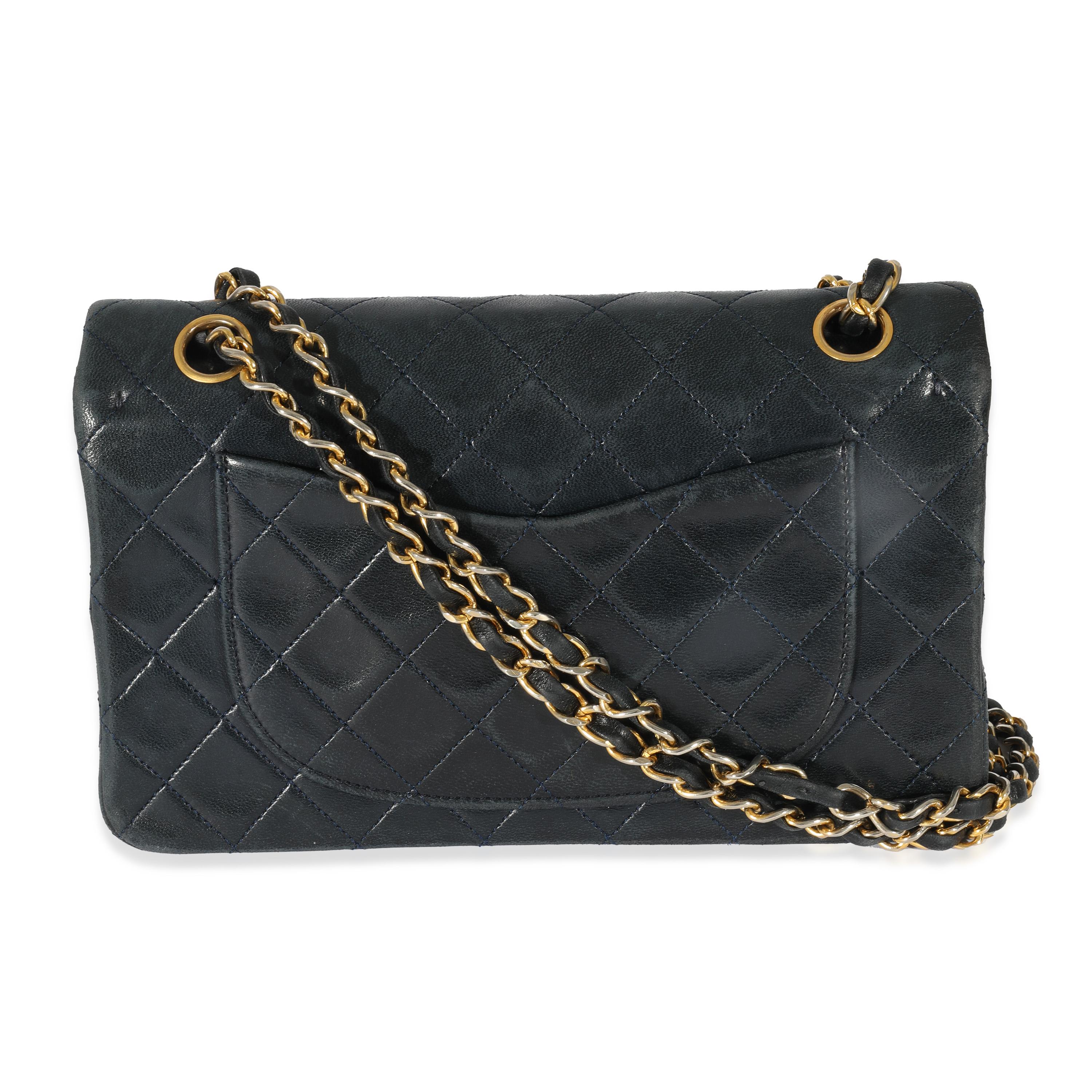 Black Chanel Vintage Navy Lambskin Small Classic Flap For Sale