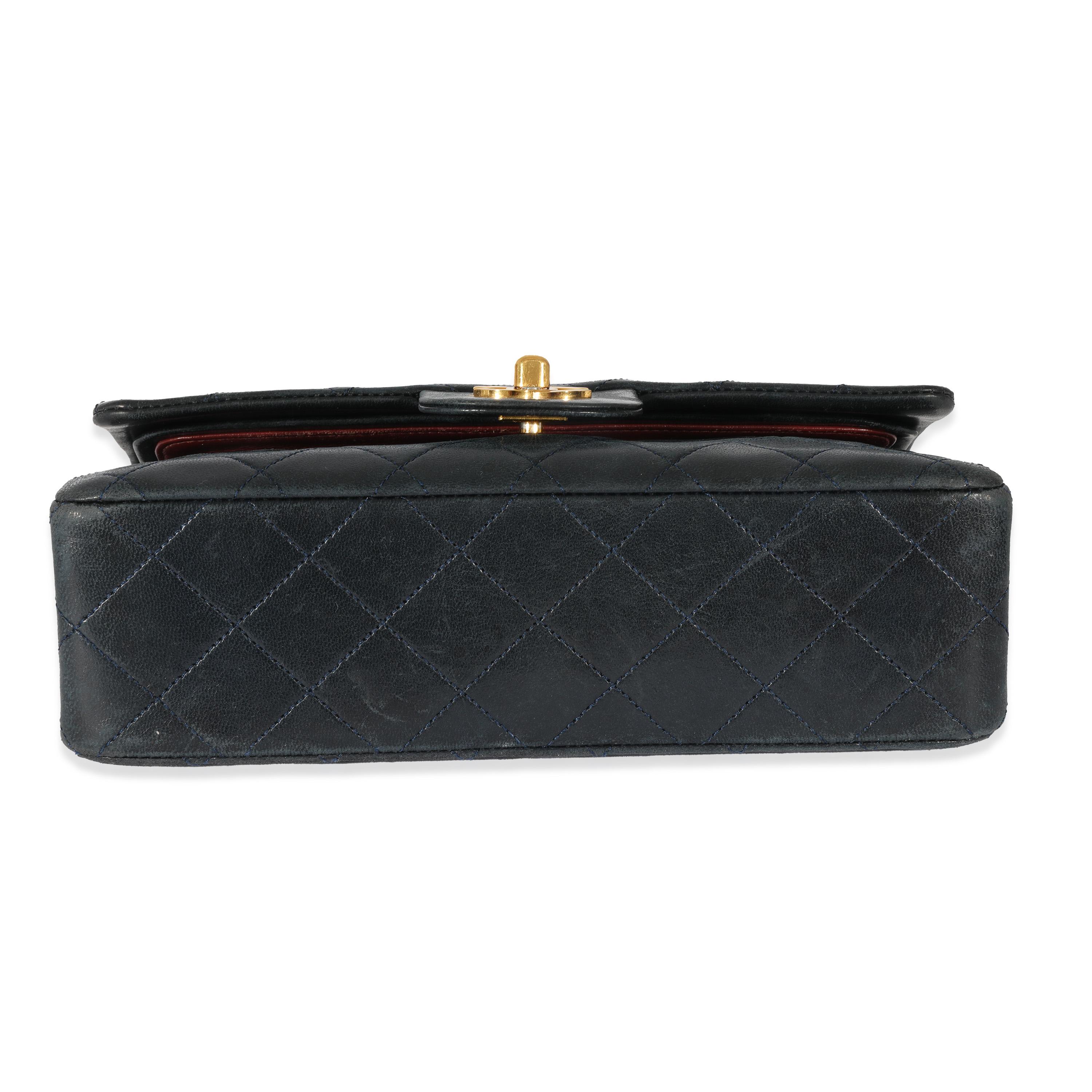 Chanel Vintage Navy Lambskin Small Classic Flap For Sale 2