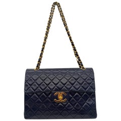 Chanel Vintage Navy Lammfell Maxi Flap Tasche
