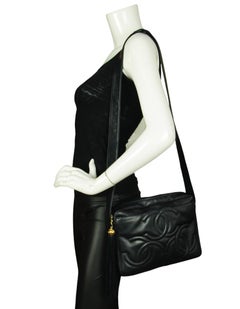 Chanel Vintage Navy Leather CC Embossed Large Camera Bag