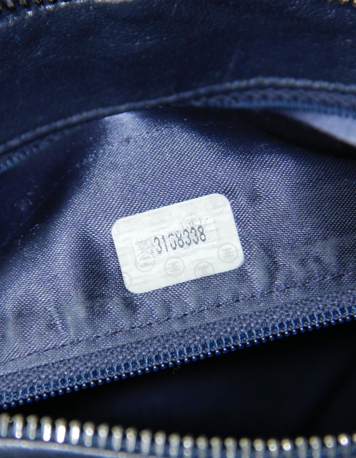 Chanel Vintage Navy Leather CC Embossed Large Camera Bag For Sale 3