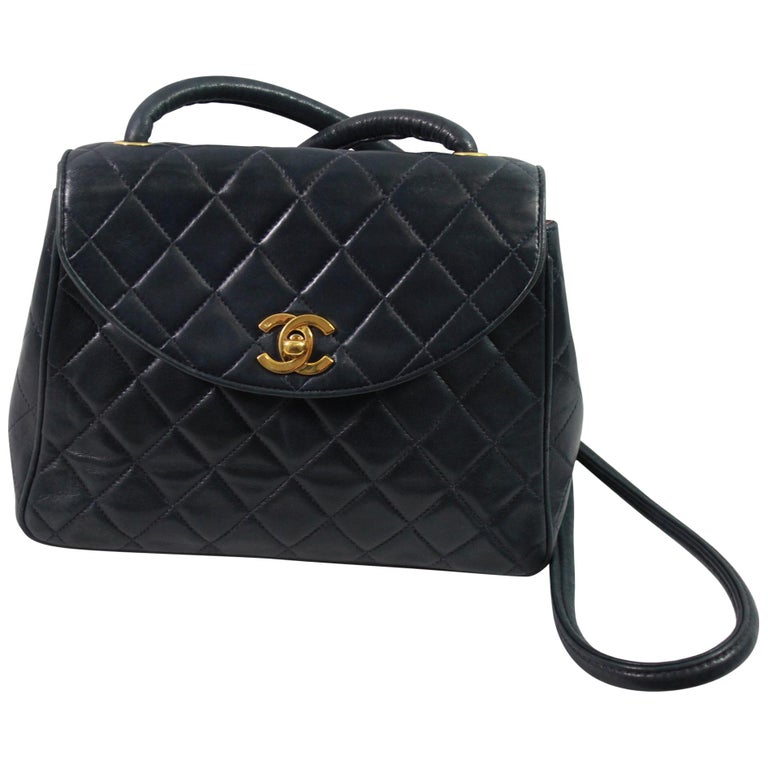 Chanel Vintage Navy Quilted Leather Crossbody Bag at 1stdibs