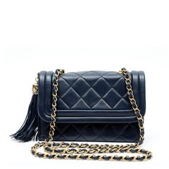 Chanel Vintage Navy Tassel Flap Bag Lambskin Leather