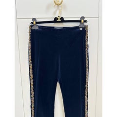 Chanel Vintage Navy Velvet Pants FR 36 with Multicolor Beaded Trim