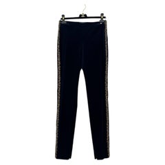 Chanel Vintage Navy Velvet Pants FR 36 with Multicolor Beaded Trim