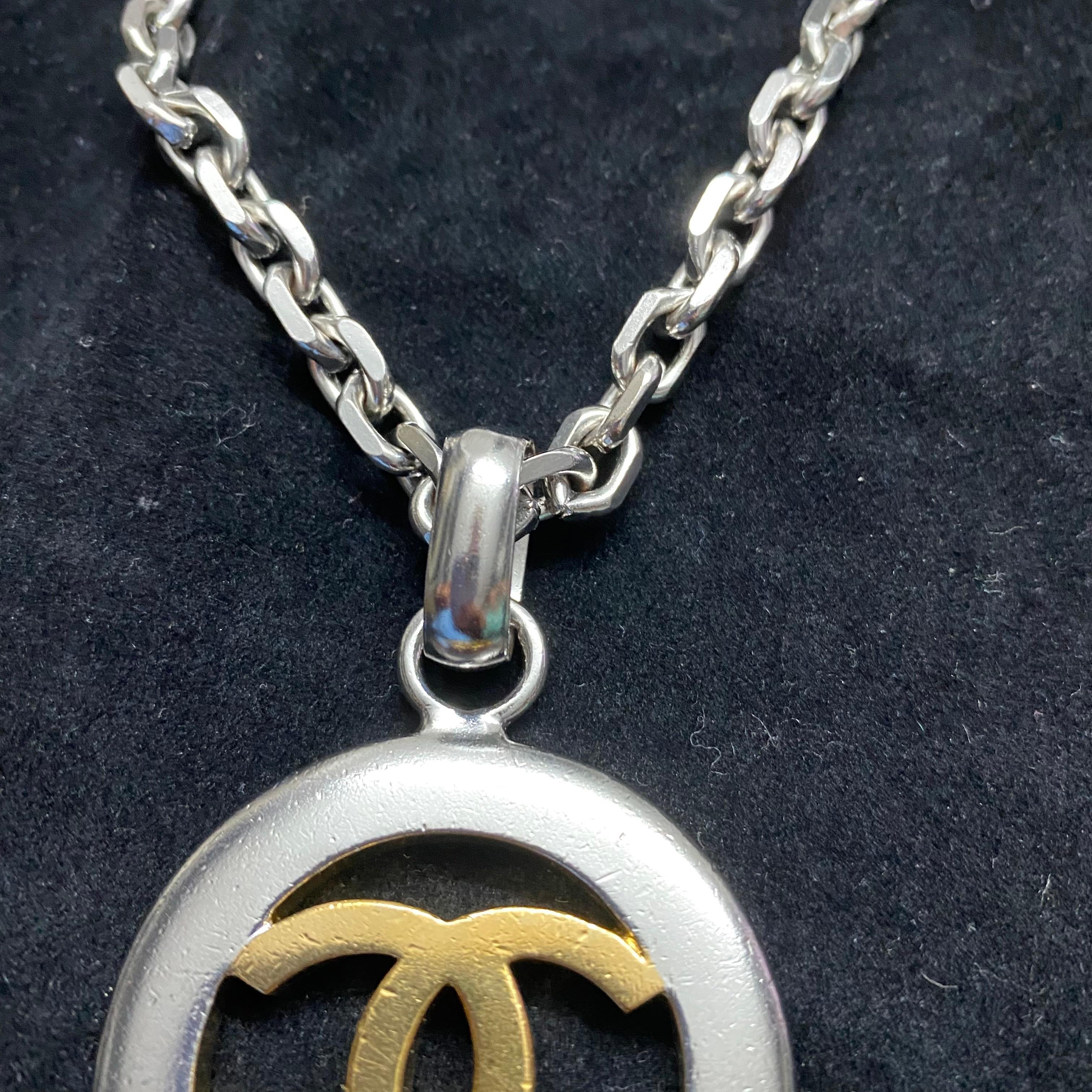 Art Deco Chanel Vintage -  Necklace with CC pendant in Gold and Silver coated Metal