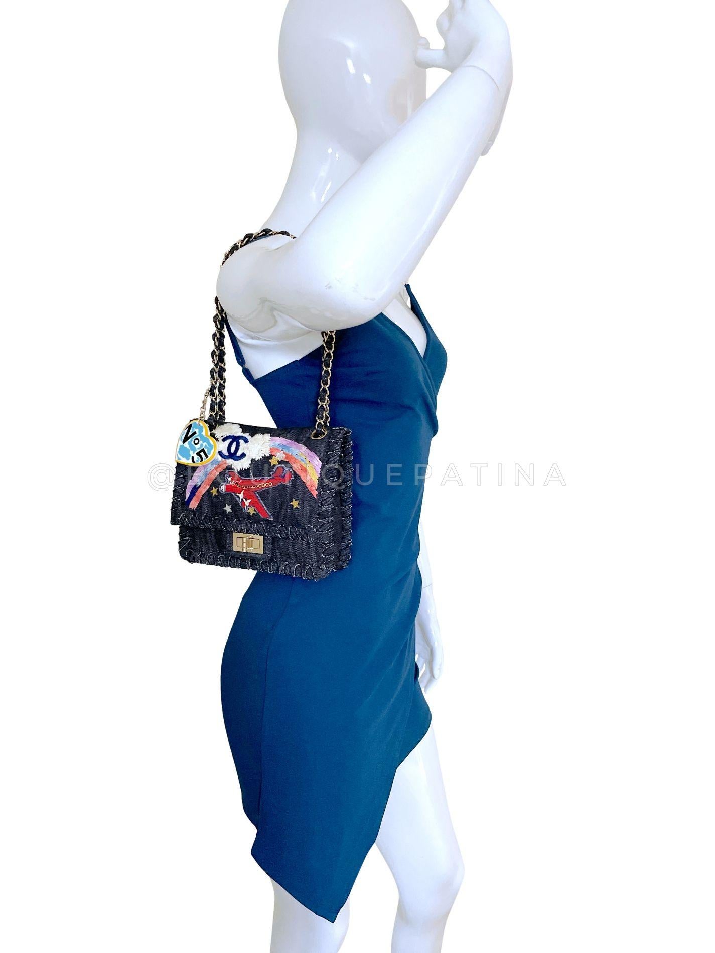 Chanel Vintage Vuelo Nocturno Denim Reedición Avión Arco Iris Bolso Solapa 24k 68379 11