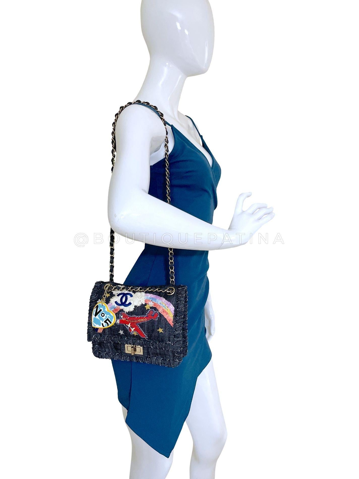 Chanel Vintage Vuelo Nocturno Denim Reedición Avión Arco Iris Bolso Solapa 24k 68379 12
