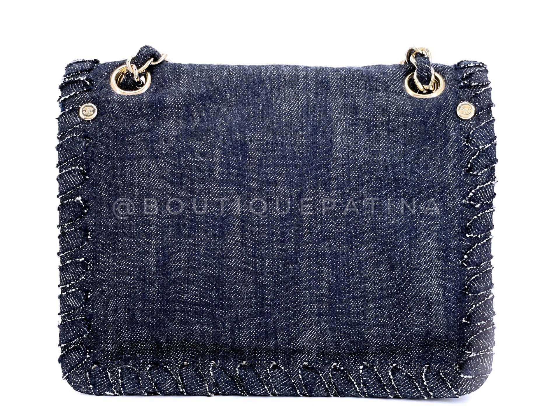 De las mujeres Chanel Vintage Vuelo Nocturno Denim Reedición Avión Arco Iris Bolso Solapa 24k 68379