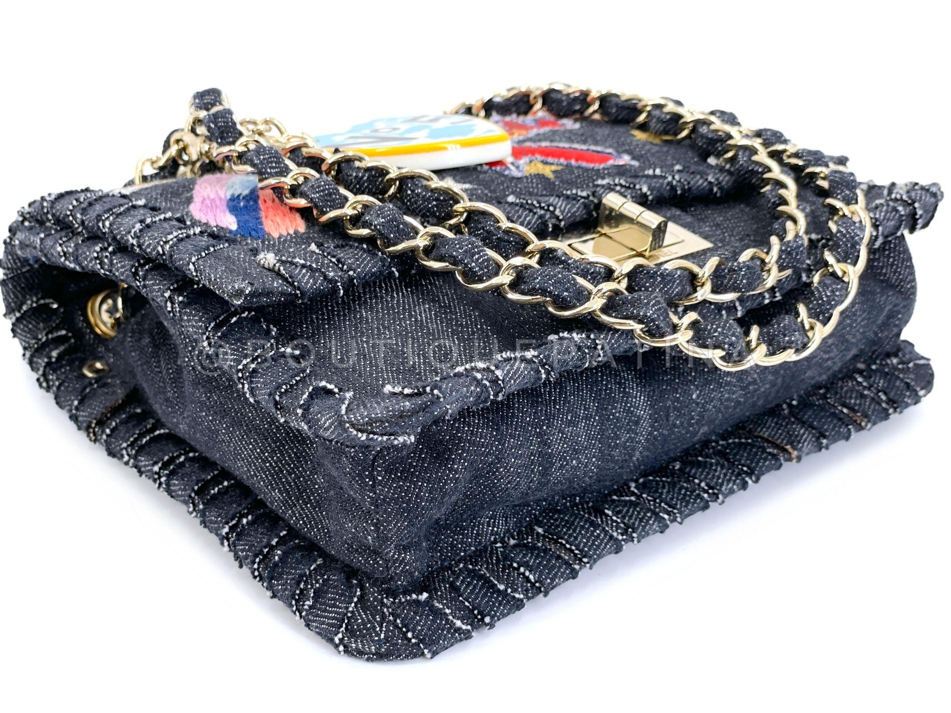 Chanel Vintage Vuelo Nocturno Denim Reedición Avión Arco Iris Bolso Solapa 24k 68379 2