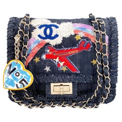Chanel Vintage Vuelo Nocturno Denim Reedición Avión Arco Iris Bolso Solapa 24k 68379
