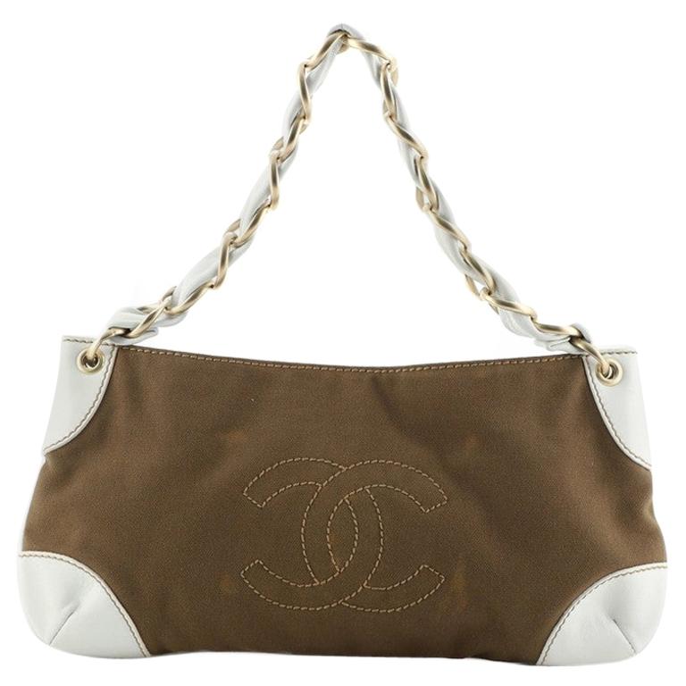 Chanel Vintage Olsen CC Chain Shoulder Bag Canvas and Leather Large
