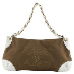 Chanel Vintage Olsen CC Chain Shoulder Bag Canvas and Leather Large