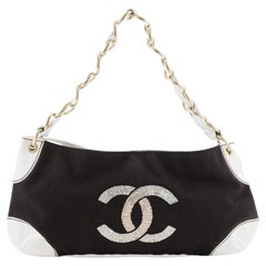 Chanel Vintage Olsen CC Chain Shoulder Bag Crystal Embellished Canvas 