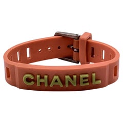 Chanel Vintage Orange and Green Logo Rubber Belt Bracelet