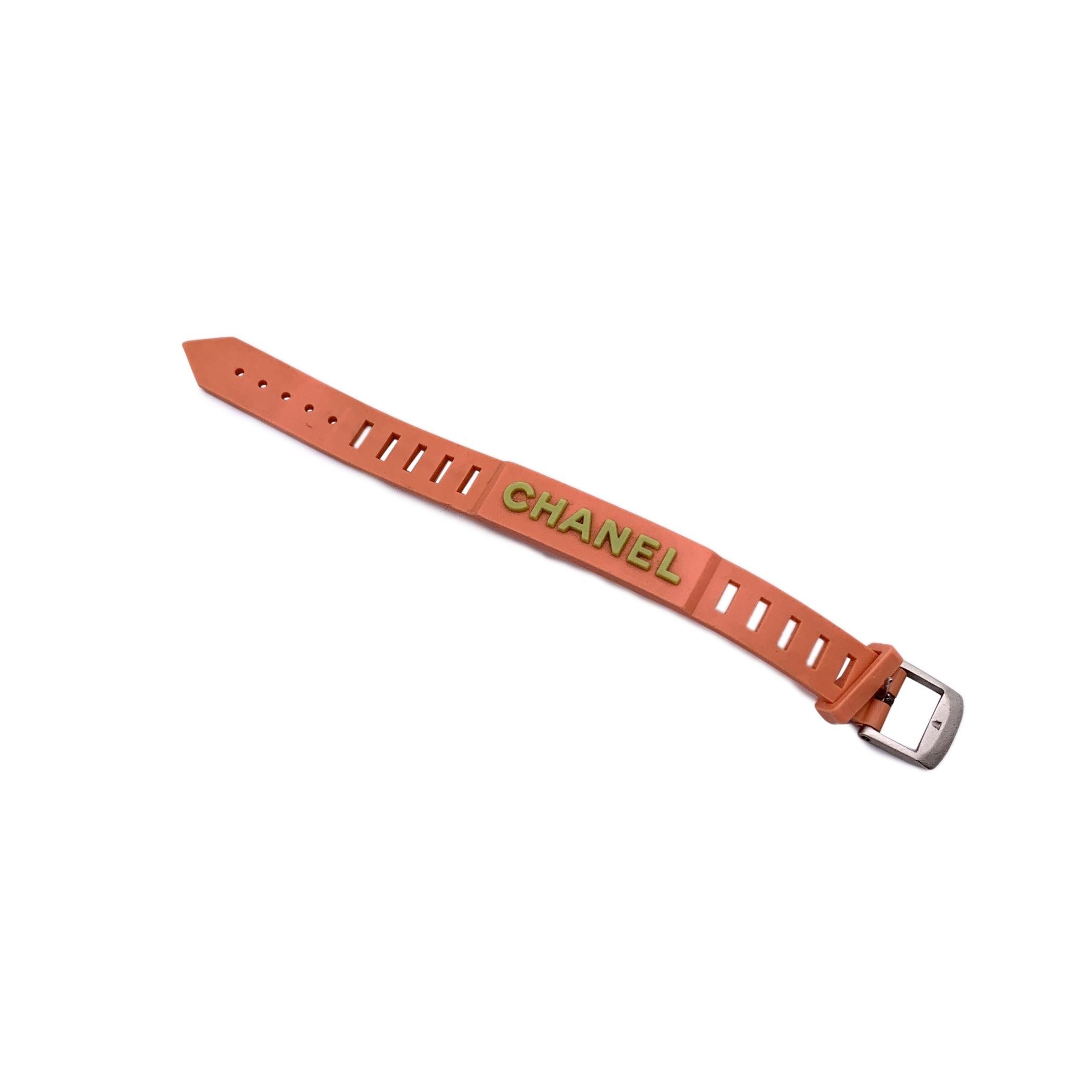 Brown Chanel Vintage Orange and Green Rubber Logo Belt Bracelet For Sale