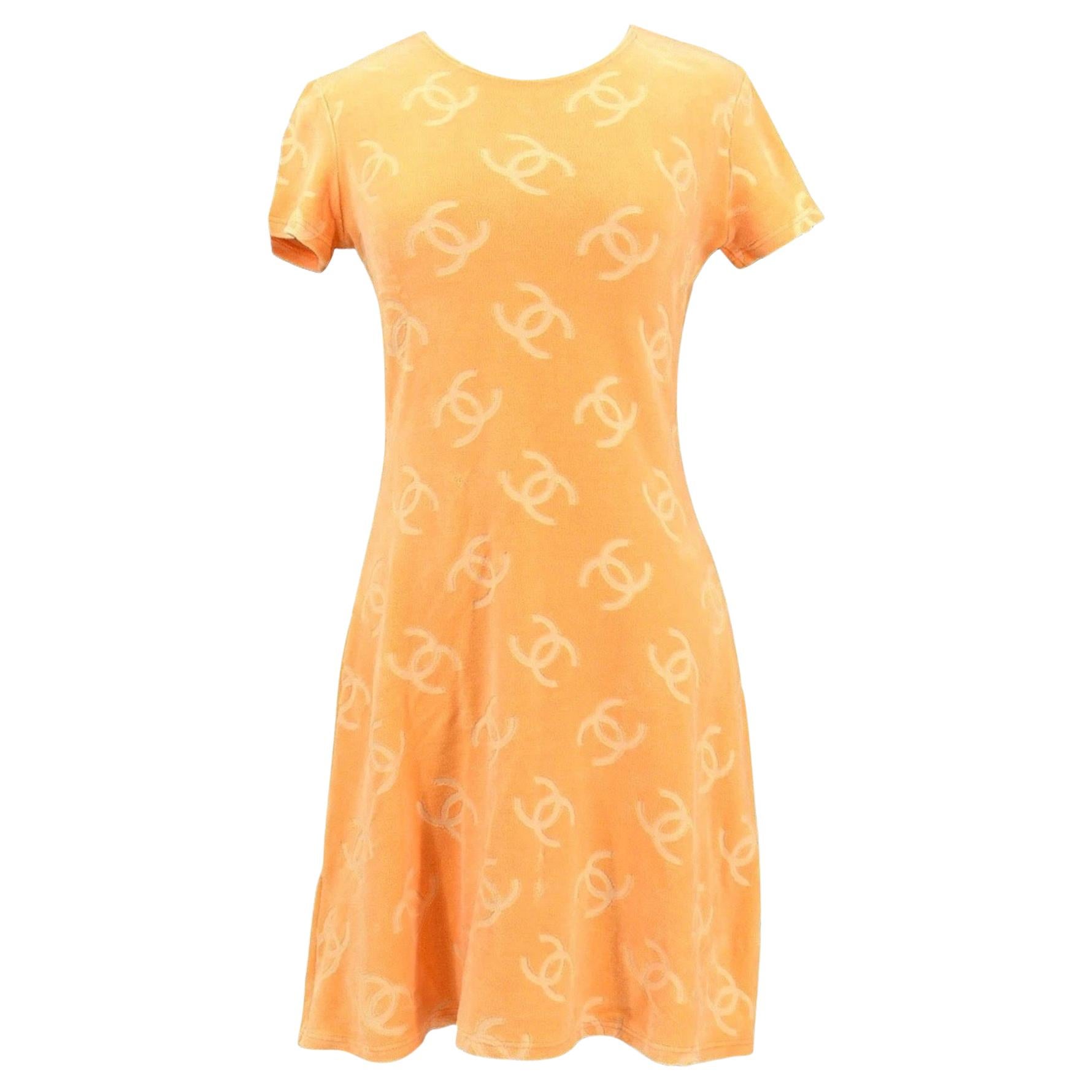 Chanel Vintage Orange CC Short Sleeve Cloth Tennis Skater Dress