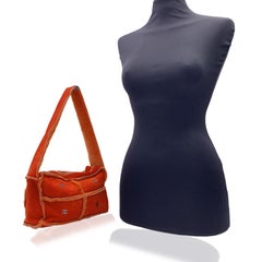 Chanel Vintage Orange Sheepskin Suede Logos Shoulder Bag