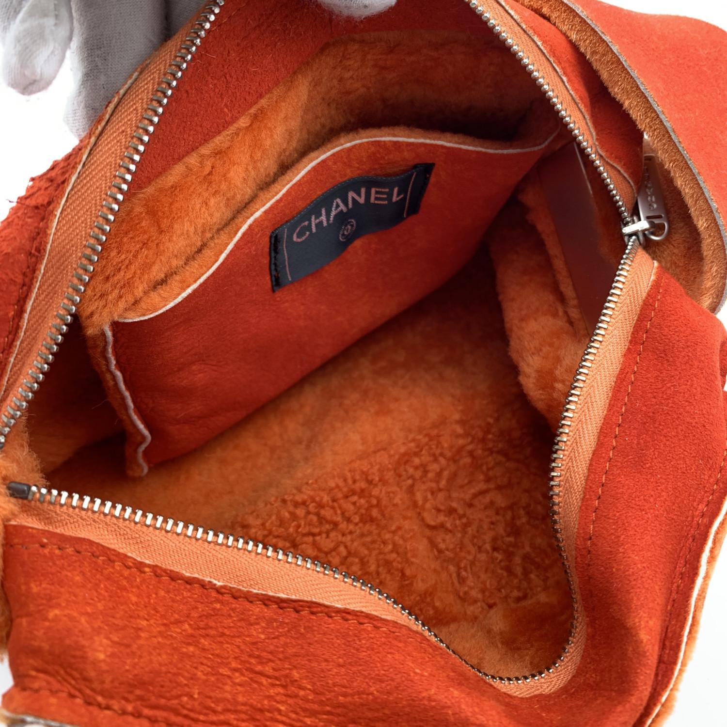 Women's Chanel Vintage Orange Sheepskin Suede Logos Shoulder Bag