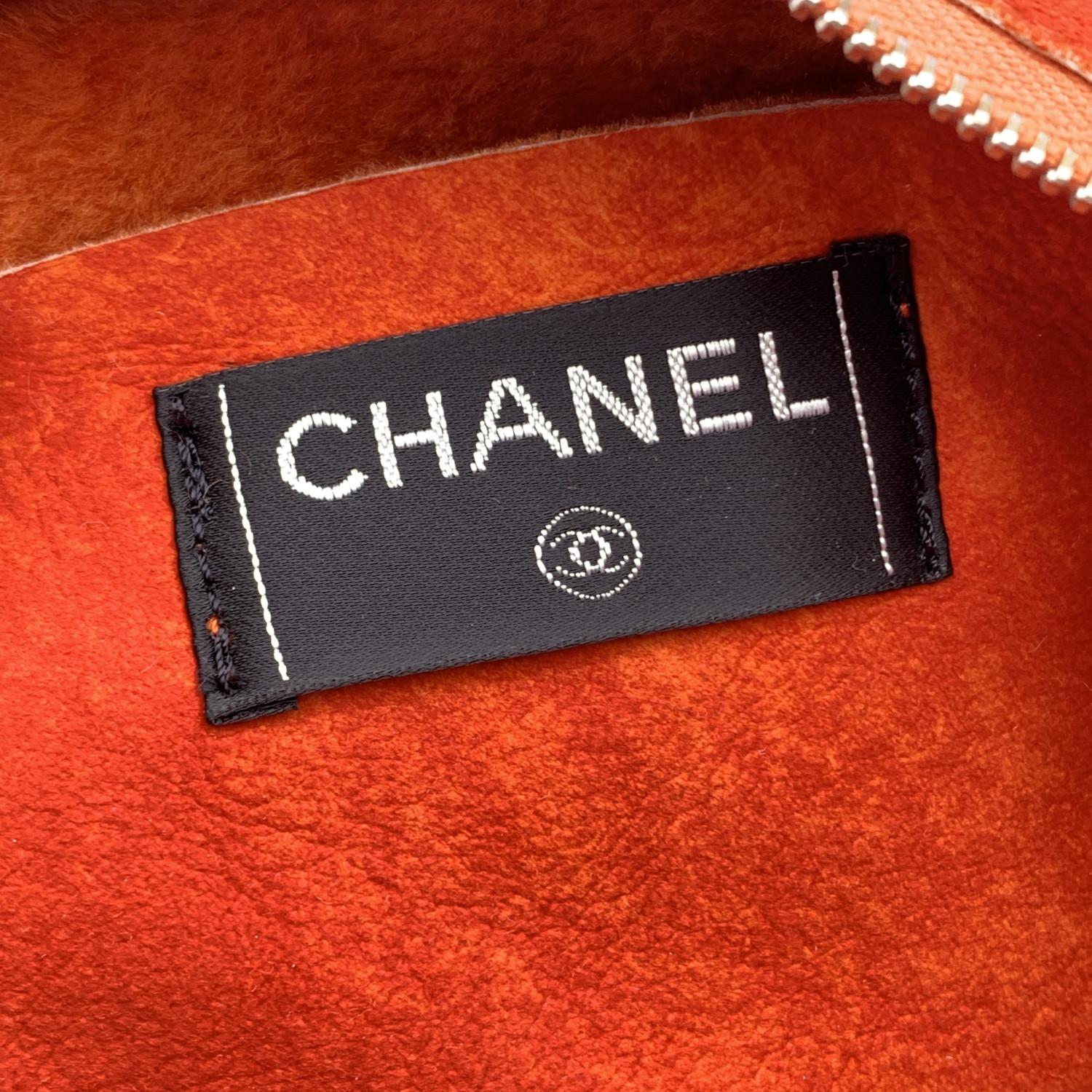 Chanel Vintage Orange Sheepskin Suede Logos Shoulder Bag 1
