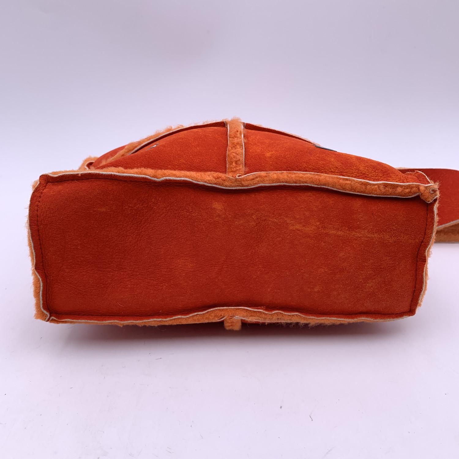 Chanel Vintage Orange Sheepskin Suede Logos Shoulder Bag 2