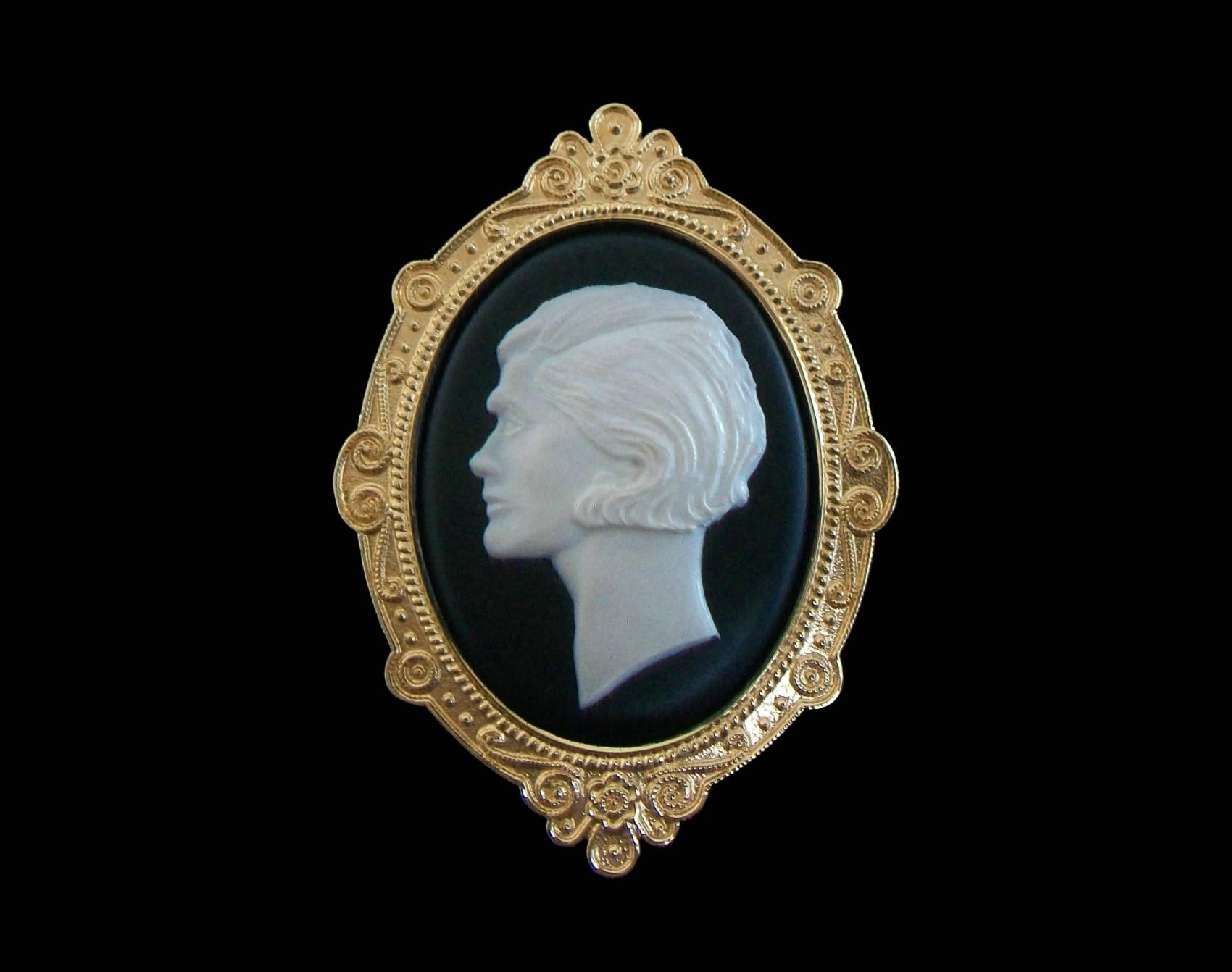 Classical Roman CHANEL - Vintage Over-sized 'Coco' Cameo Brooch - France - Circa 1980's For Sale