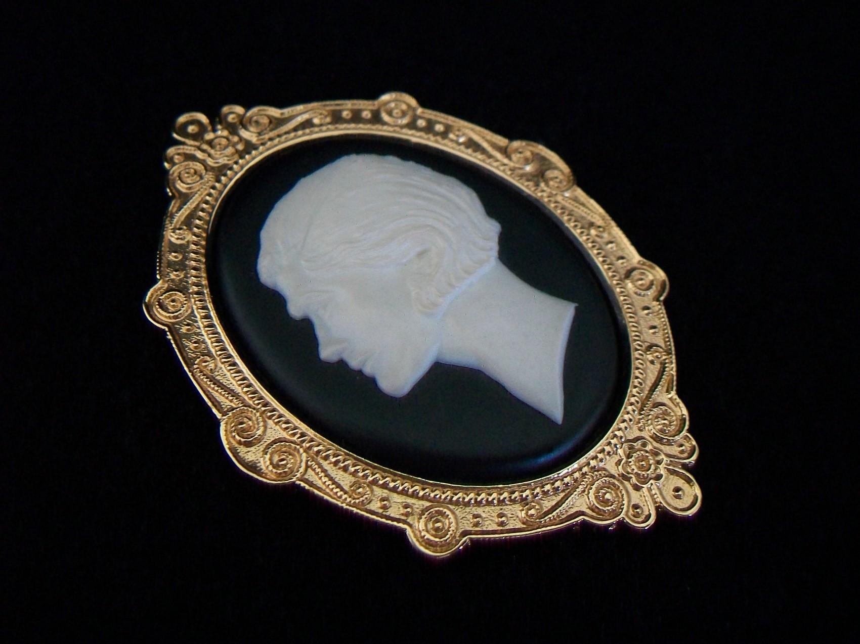 CHANEL - Vintage Over-sized 'Coco' Cameo Brooch - France - Circa 1980's In Good Condition For Sale In Chatham, CA