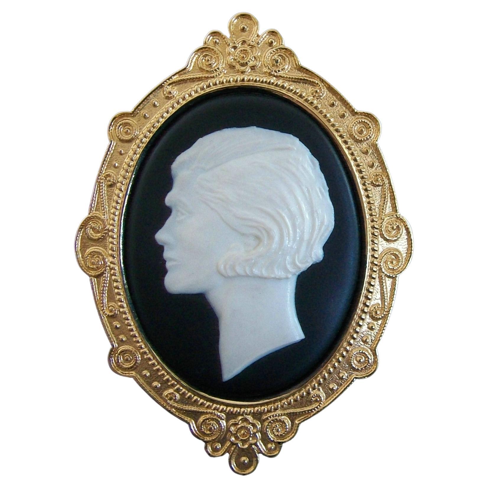 CHANEL - Vintage Over-sized 'Coco' Cameo Brooch - France - Circa 1980's For Sale