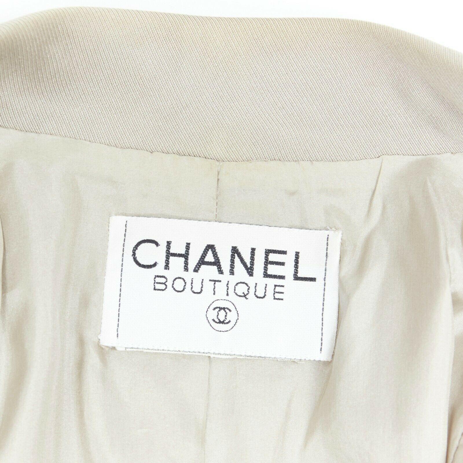 CHANEL Vintage pale grey twill logo button double breast military blazer jacket 5