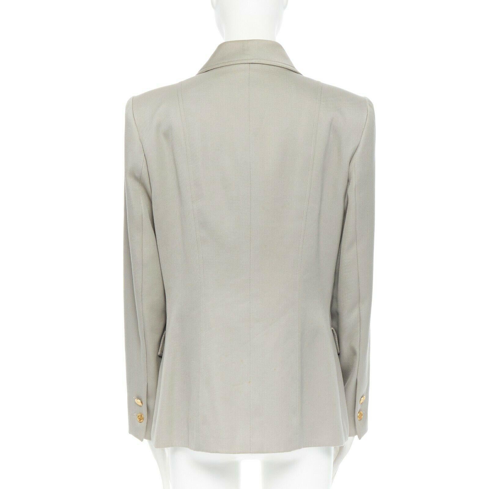 Women's CHANEL Vintage pale grey twill logo button double breast military blazer jacket