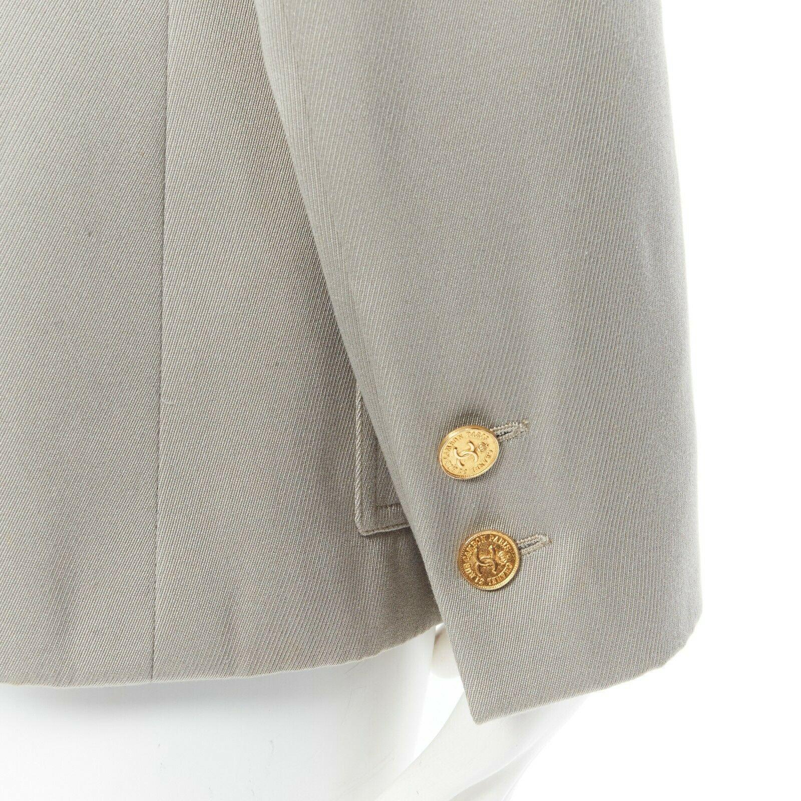 CHANEL Vintage pale grey twill logo button double breast military blazer jacket 3