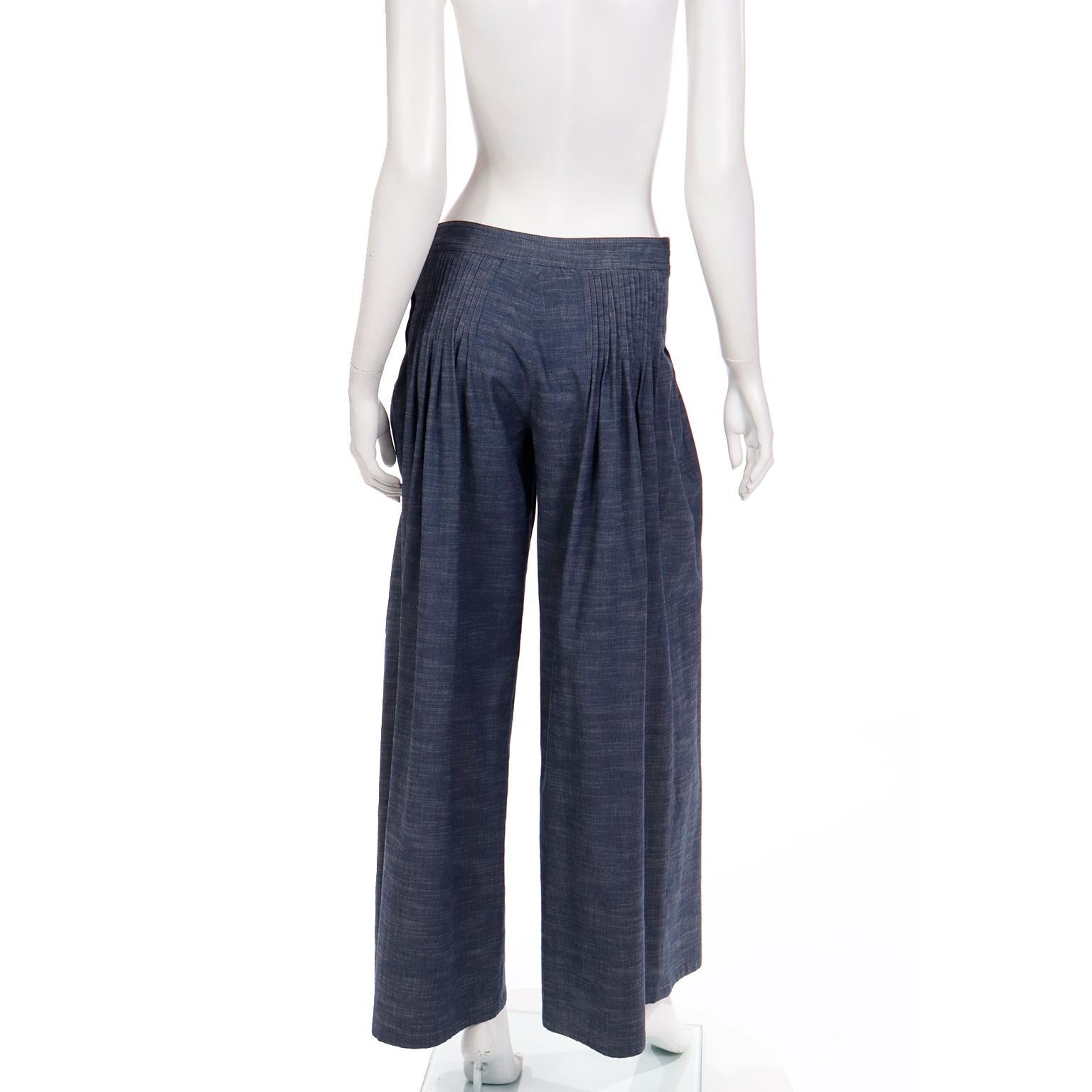 Chanel Vintage Pants 2003 Low Waist Spring Runway Pleated Denim Jean Trousers In Excellent Condition In Portland, OR