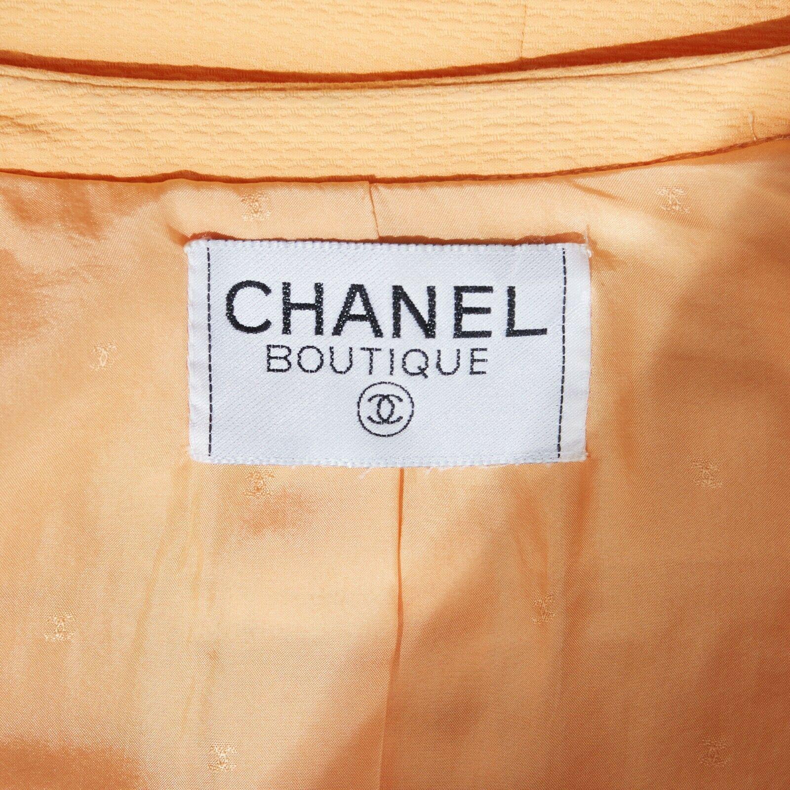 CHANEL Vintage pastel orange cotton collarless decorative button short jacket S 5