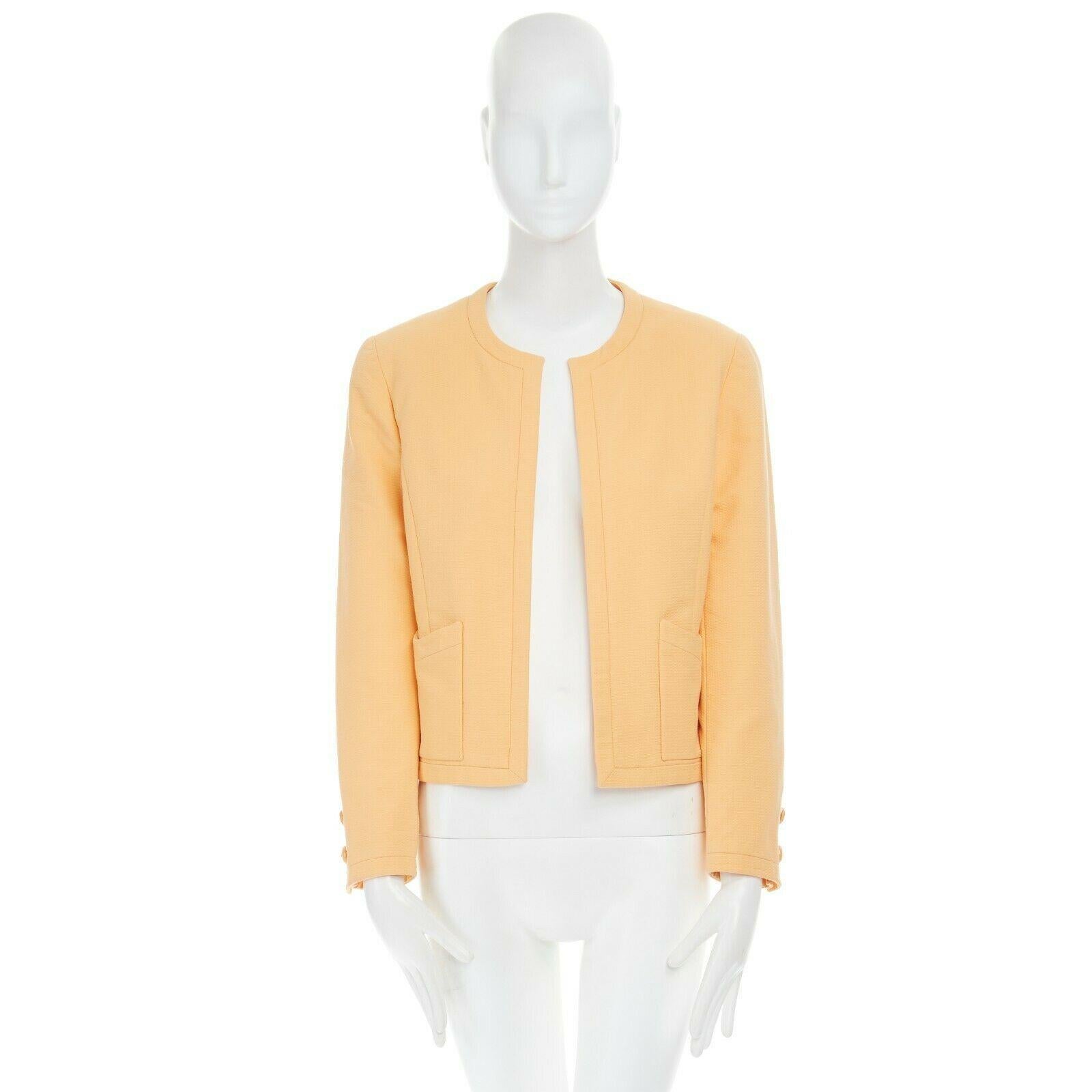 Orange CHANEL Vintage pastel orange cotton collarless decorative button short jacket S