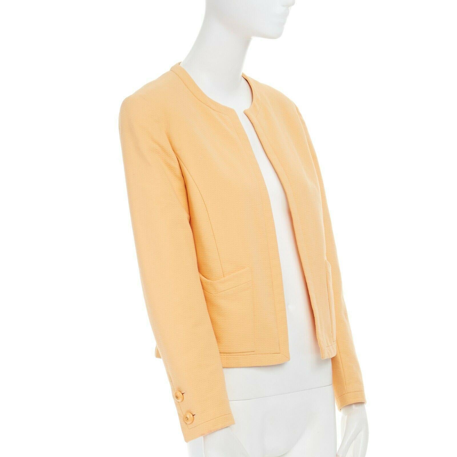 CHANEL Vintage pastel orange cotton collarless decorative button short jacket S In Good Condition In Hong Kong, NT